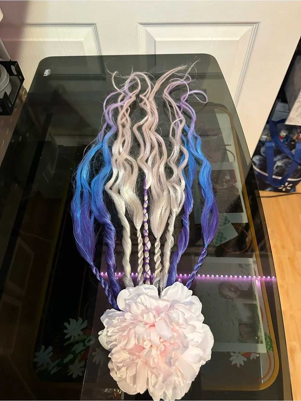 Colorful Synthetic Hair Extensions — Purple, Blue & Silver Accent Braids